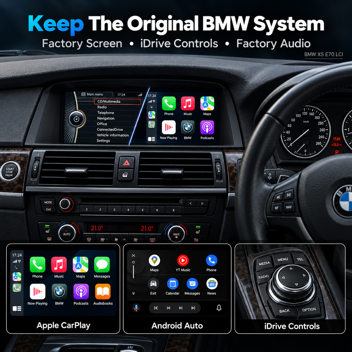 BMW Wireless Apple CarPlay Retrofit Android Auto Decoder Box | NBT CIC EVO | Originalbildschirm