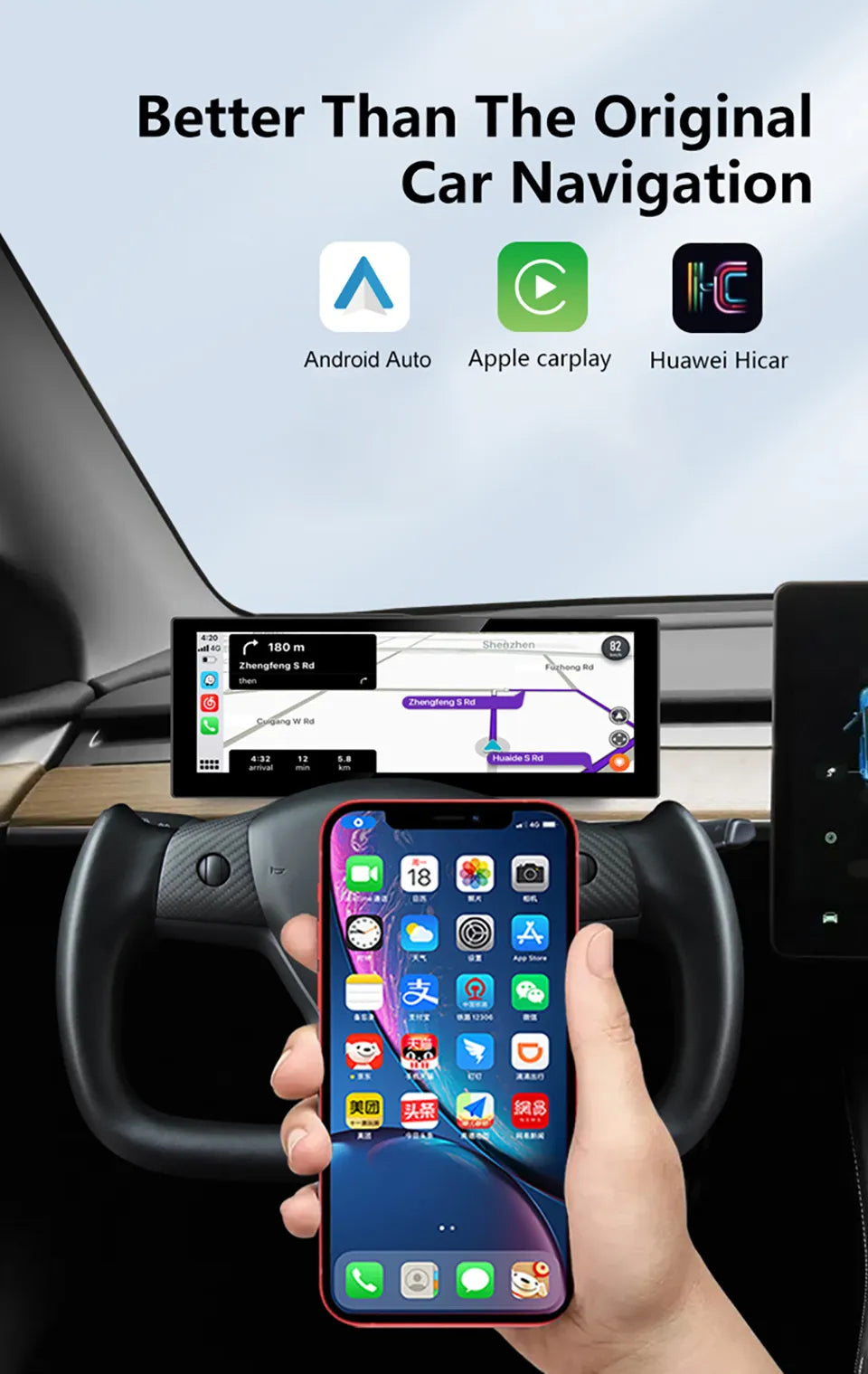 Tesla | Model 3 Y | Cluster Dashboard | Digital LCD 8in Display | CarPlay Android Auto - Pluscenter