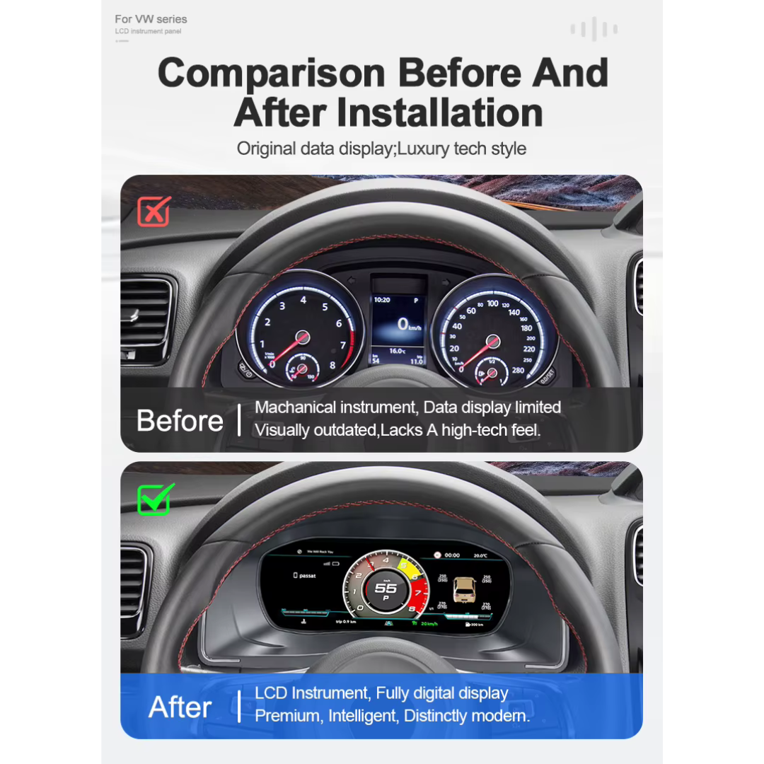 Volkswagen Scirocco 2009-2016 Digital Instrument Cluster – Linux System LCD Dashboard