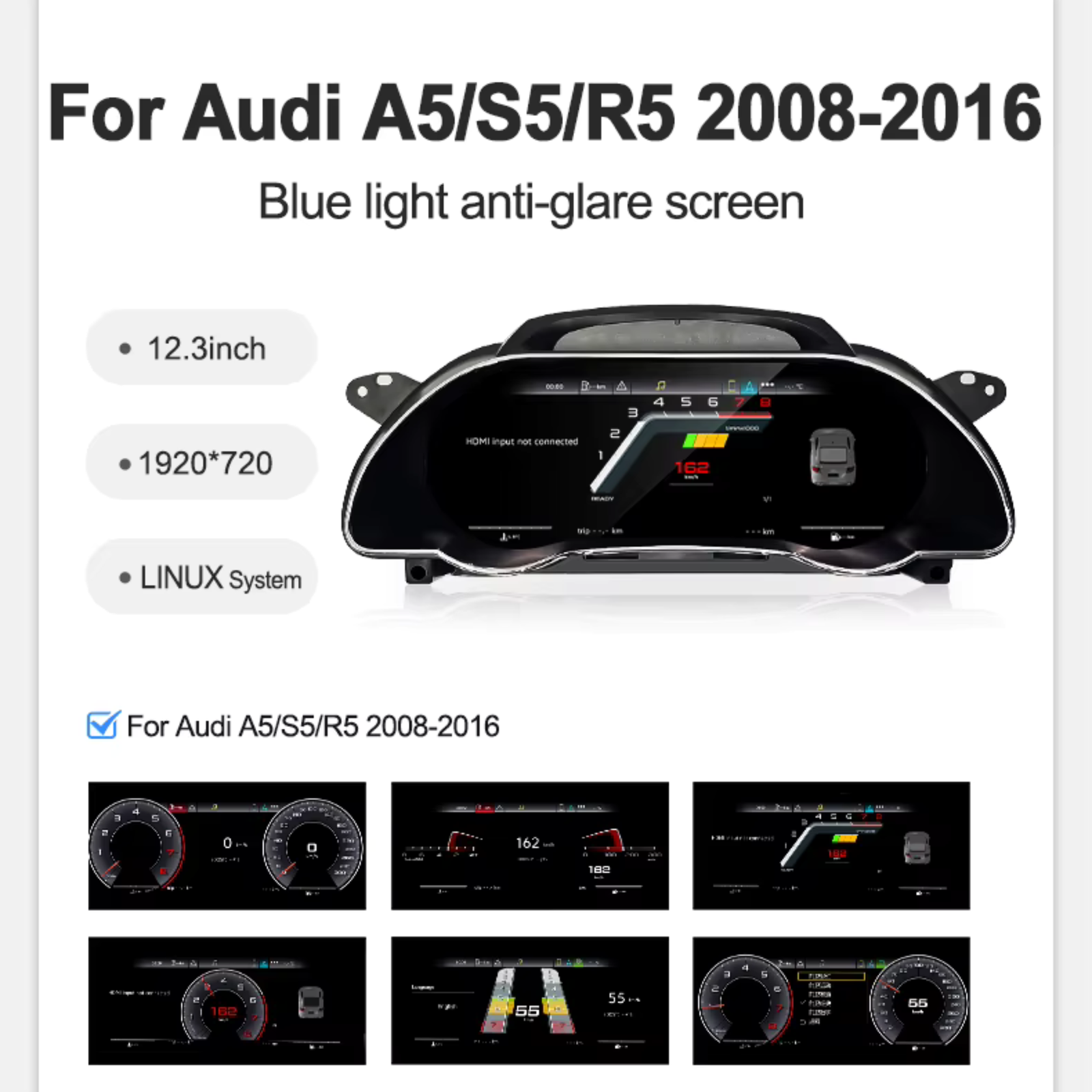 Audi A5 S5 RS5 2008-2016 Digital Instrument Cluster – Linux System LCD Dashboard