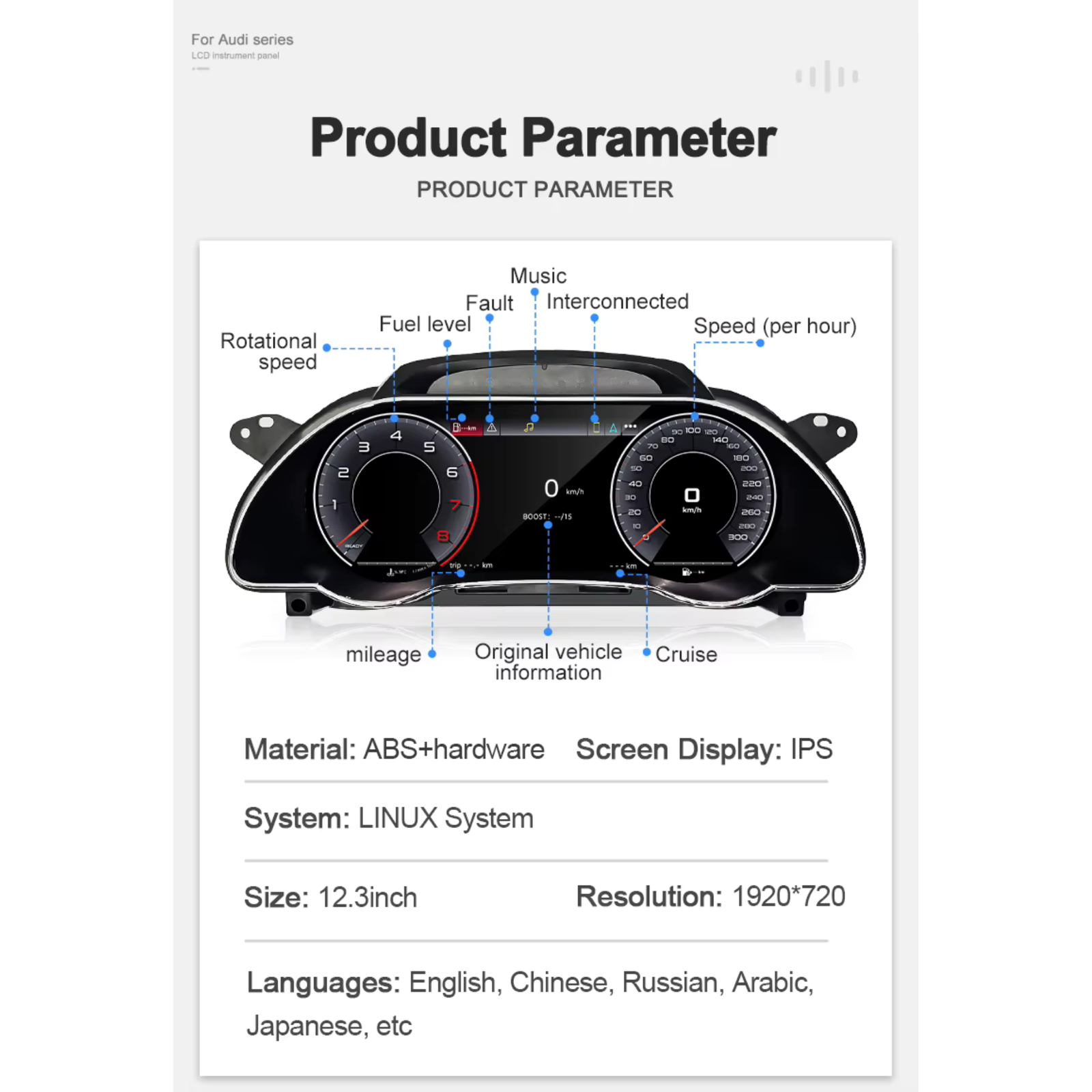 Audi A5 S5 RS5 2008-2016 Digital Instrument Cluster – Linux System LCD Dashboard