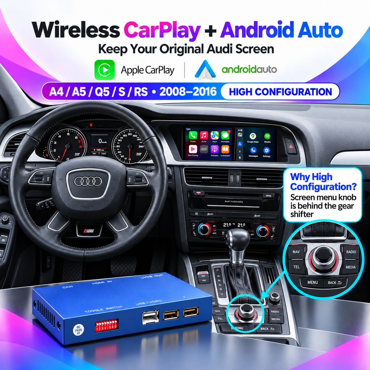Audi Wireless Apple CarPlay Retrofit + Android Auto Decoder | OEM Integration