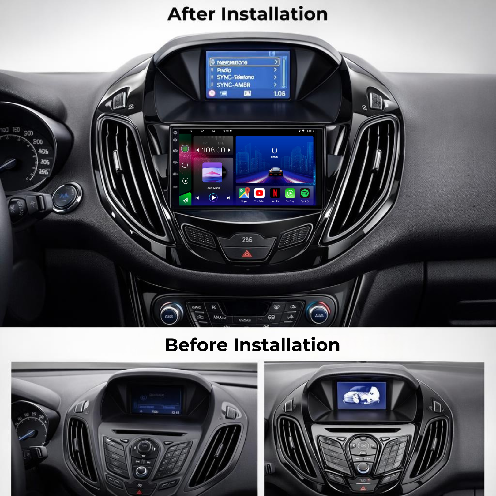Ford Transit Courier & B Max 2012-2017 Android 14 Car Stereo Head Unit CarPlay Android Auto - Pluscenter