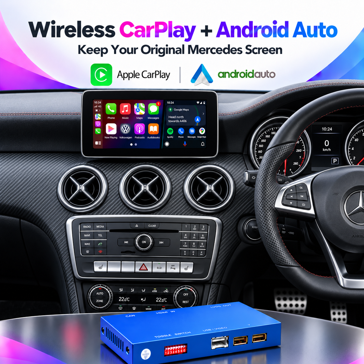 Mercedes Wireless Apple CarPlay Retrofit + Android Auto Box | NTG 4.0 · NTG 4.5 · NTG 5.0 · NTG 6.0