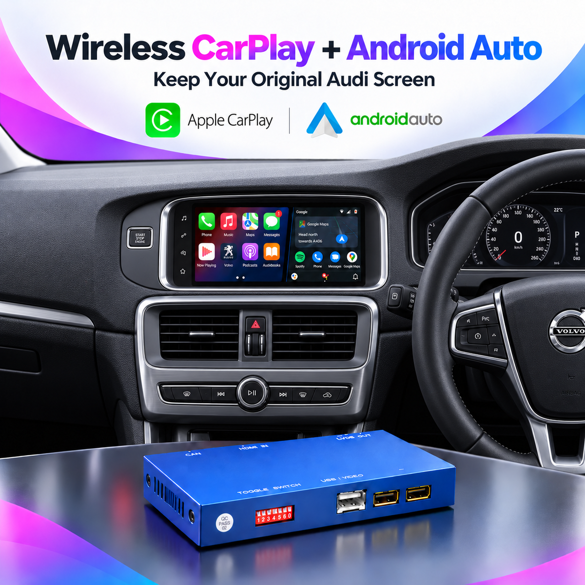 For Volvo Wireless Apple CarPlay Retrofit 2013-2020 Android Auto 7inch Original Screen