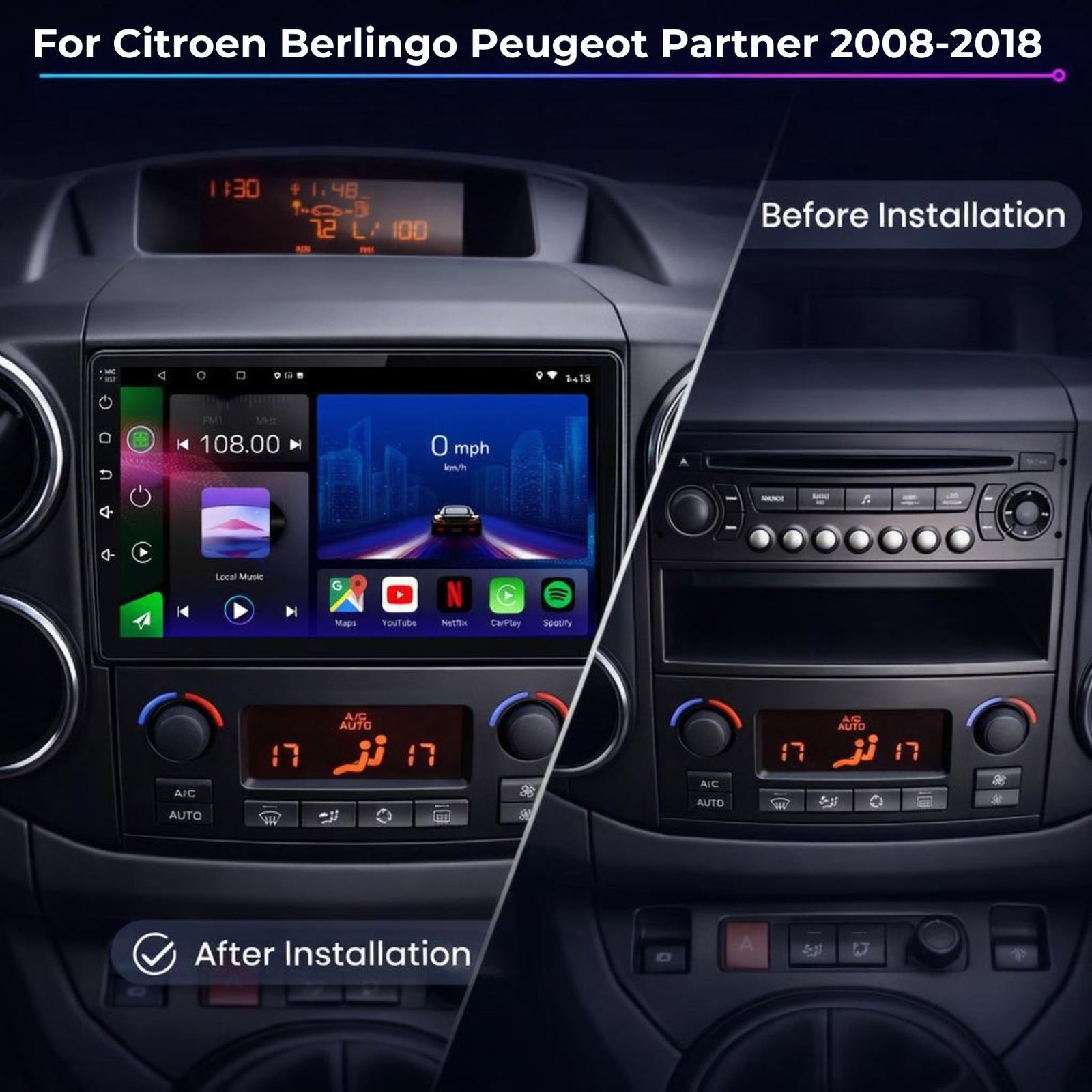 Citroen Berlingo | Peugeot Partner | 2008-2018 | Android 14 | Car Stereo | Head Unit - Pluscenter