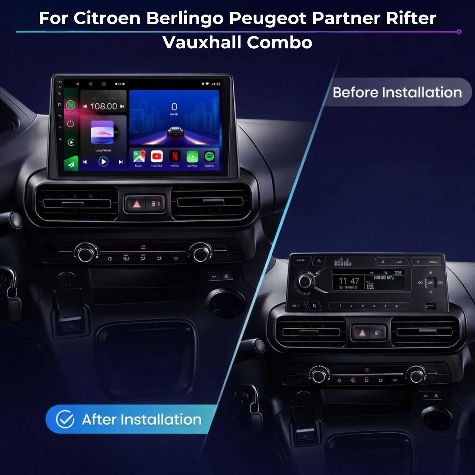 Peugeot Partner | Citroen Berlingo | Vauxhall Combo | 2018-2024 | Android 14 | Car Stereo Head Unit - Pluscenter