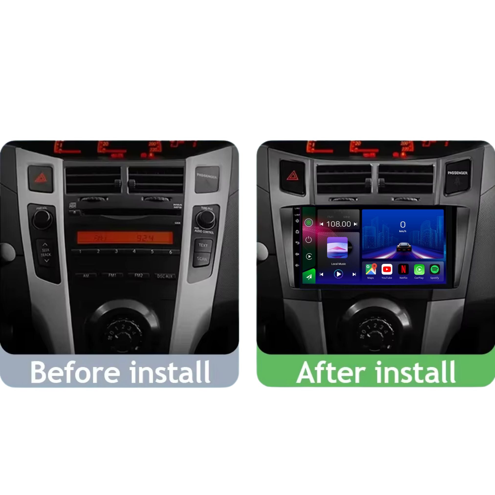 Toyota Yaris (2005–2012) Android 14 Car Stereo – Touchscreen Head Unit with Wireless CarPlay & Android Auto - Pluscenter