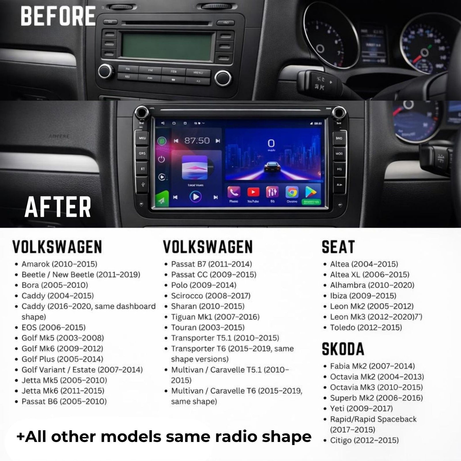 Volkswagen | Seat | Skoda | 8inch Display | Android 14 | Car Stereo | Head Unit - Pluscenter
