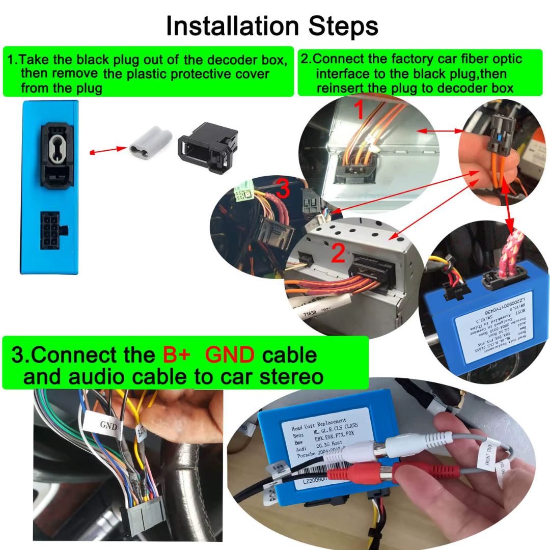 For Audi BMW Mercedes Porsche Aux Optical Fiber Optic Box Decoder Amplifier Adapter - Pluscenter